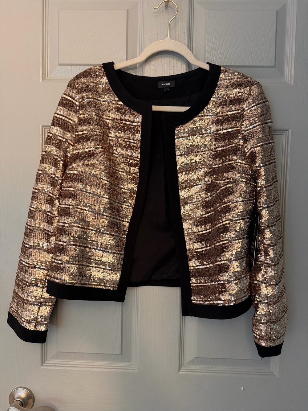 NWT Express TIPPED Gold SEQUIN STRIPED JACKET Size Medium - Picture 5 of 15